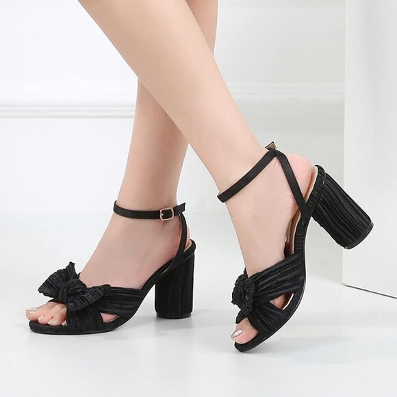 Women's 3.7 black Inches Block Heeled Sandal Wedding Party Dress Shoes - Picture 9 of 9